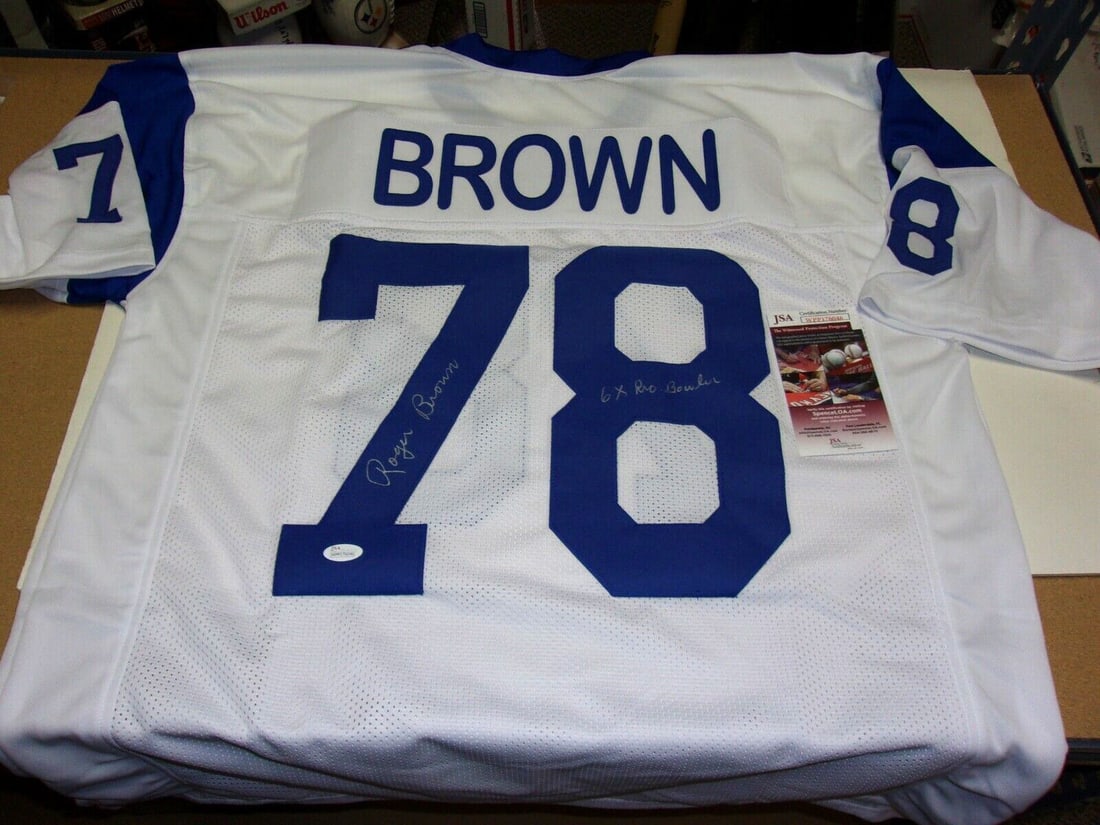 Roger Brown Signed Los Angeles Rams Jersey With JSA COA Six Pro Bowl Selections (1 of 2)