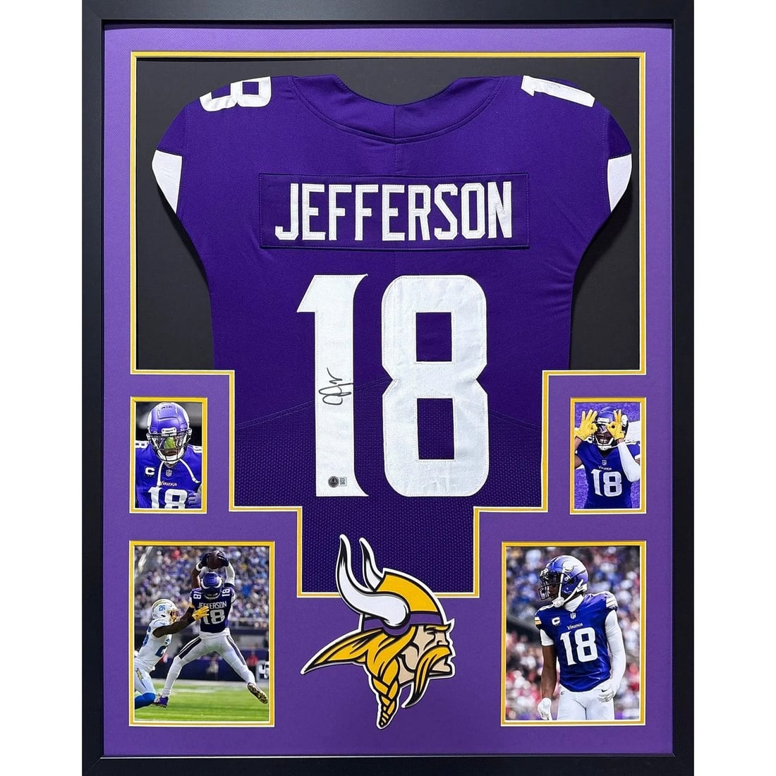 Framed Justin Jefferson Autographed Vikings Jersey Beckett Certified (1 of 2)