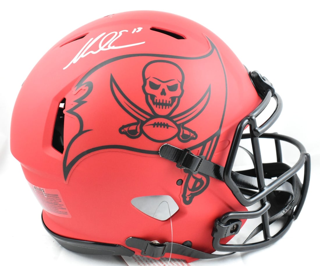 Tampa Bay Buccaneers Full Size Rave Speed Helmet Signed by Mike Evans Beckett: Tampa Bay Buccaneers Full Size Rave Speed Helmet Signed by Mike Evans Beckett Autographed Tampa Bay Buccaneers full-size Rave Speed authentic helmet signed by Mike Evans. This football collectible inc