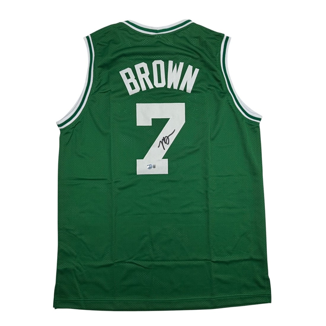 Jaylen Brown signed green basketball jersey Beckett COA: Jaylen Brown signed green basketball jersey Beckett COA Autographed Jaylen Brown custom basketball jersey in green, intended as a collectible display piece. The jersey is signed by Jaylen Brown and co