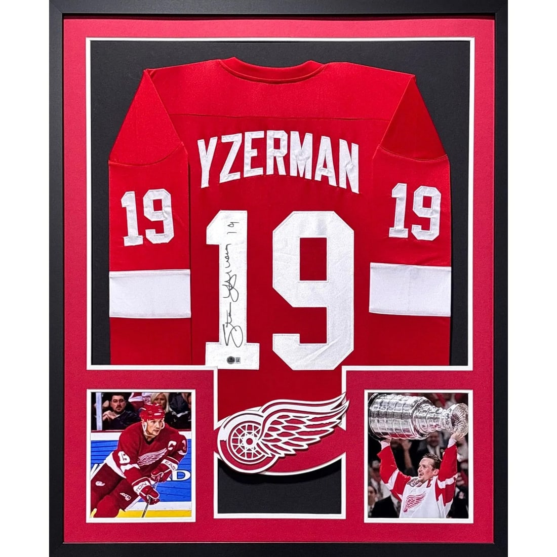 Framed Steve Yzerman Autographed Red Wings Jersey Beckett COA (1 of 2)