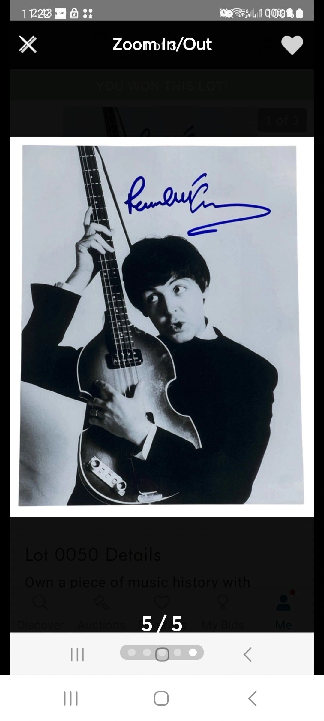 Autographed 8x10 BW Photo of Paul McCartney with Hofner COA (1 of 4)