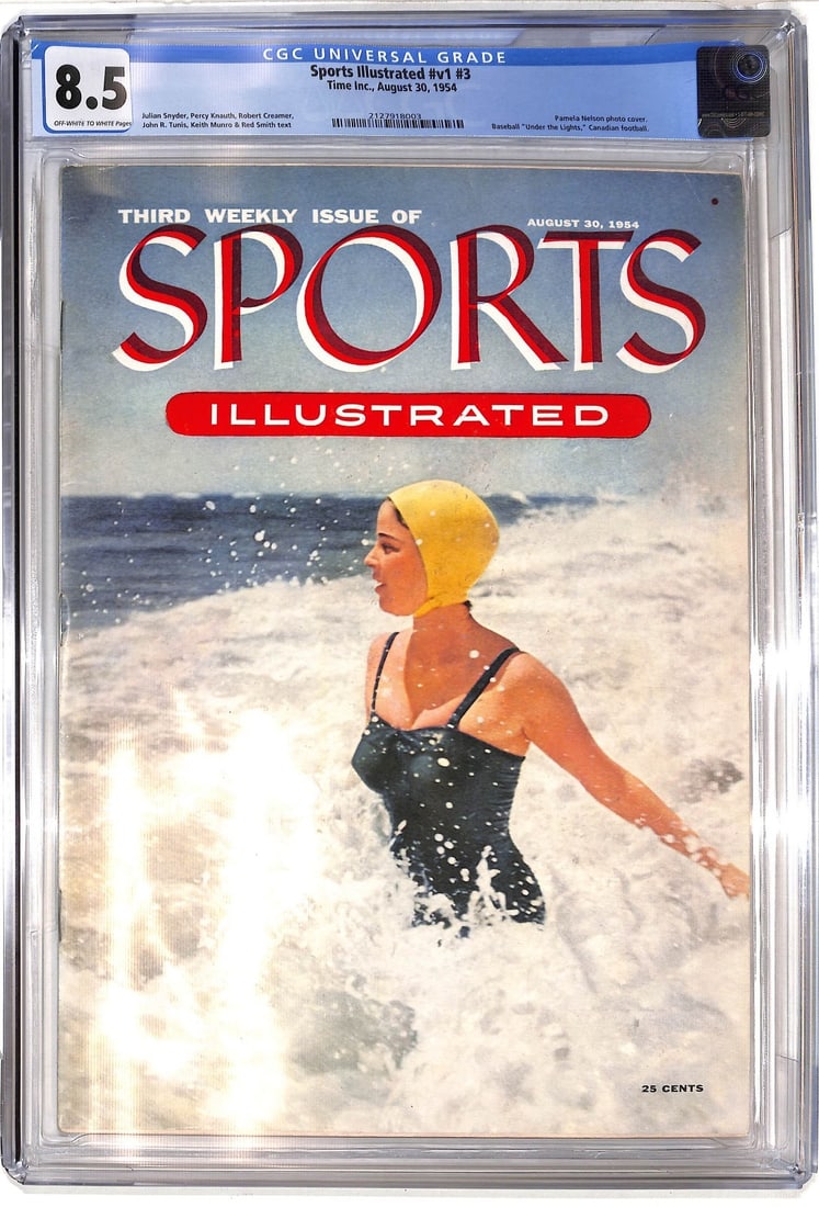 CGC 8.5 graded 1954 Sports Illustrated Pamela Nelson swimsuit issue: CGC 8.5 graded 1954 Sports Illustrated Pamela Nelson swimsuit issue This is an original 1954 Sports Illustrated magazine featuring Pamela Nelson in the first Swimsuit Issue. The magazine has been prof