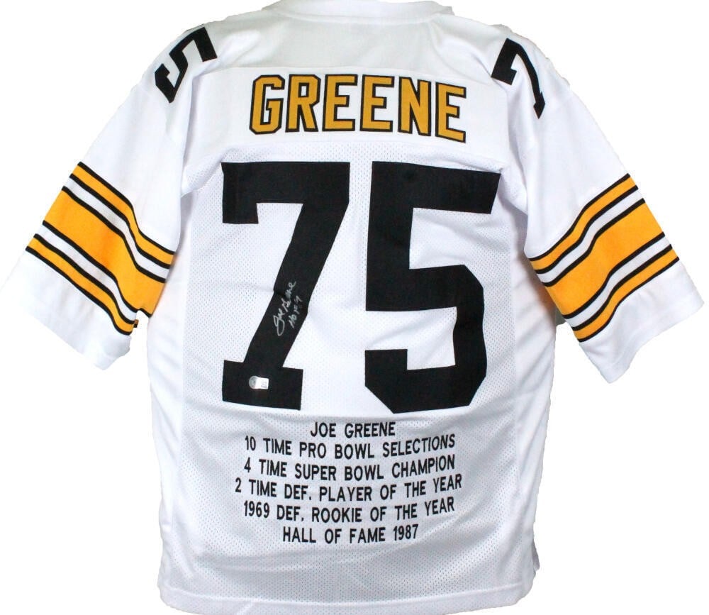 Signed Joe Greene White Stat Football Jersey Beckett HOF Inscription (1 of 3)