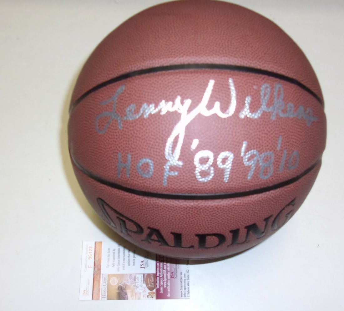 JSA Authenticated Basketball Signed by Lenny Wilkens Hall of Fame Atlanta and Seattle: JSA Authenticated Basketball Signed by Lenny Wilkens Hall of Fame Atlanta and Seattle This is a basketball signed by Lenny Wilkens, a Hall of Fame inductee in 1989 and 1998 associated with the Atlanta
