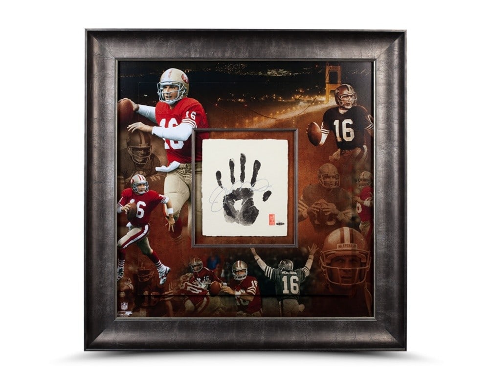 Framed 36X36 Joe Montana signed Tegata print 49ers Upper Deck: Framed 36X36 Joe Montana signed Tegata print 49ers Upper Deck Limited and numbered to 25, this Joe Montana autographed framed Tegata hand print is a distinctive San Francisco 49ers collectible. The pi