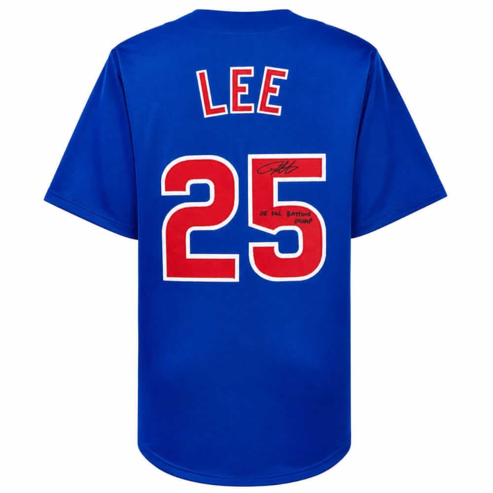 Chicago Cubs Derrek Lee autographed teal throwback jersey with 05 NL Batting Champ: Chicago Cubs Derrek Lee autographed teal throwback jersey with 05 NL Batting Champ Pre-owned custom baseball jersey signed by Derrek Lee and inscribed "05 NL Batting Champ." This teal throwback style 
