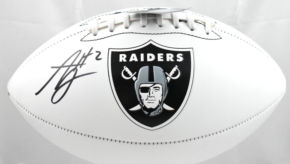 Ashton Jeanty Signed Raiders Logo Football Beckett BAS Hologram: Ashton Jeanty Signed Raiders Logo Football Beckett BAS Hologram Autographed Las Vegas Raiders logo football signed by Ashton Jeanty. This pre-owned football includes Beckett Authentication Services (B