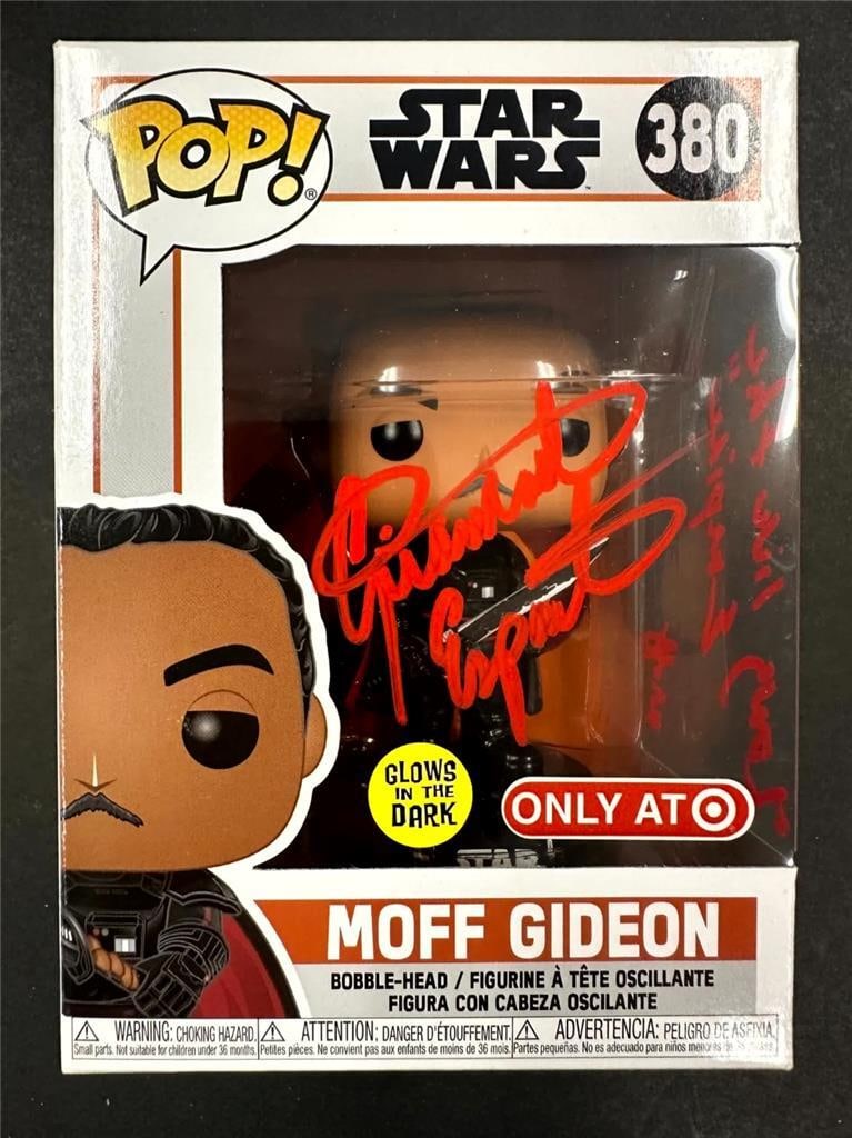 Funko Pop Moff Gideon figure autographed and inscribed by Giancarlo Esposito Beckett: Funko Pop Moff Gideon figure autographed and inscribed by Giancarlo Esposito Beckett This Funko Pop! figure features Moff Gideon and is autographed and inscribed by Giancarlo Esposito. The authenticit