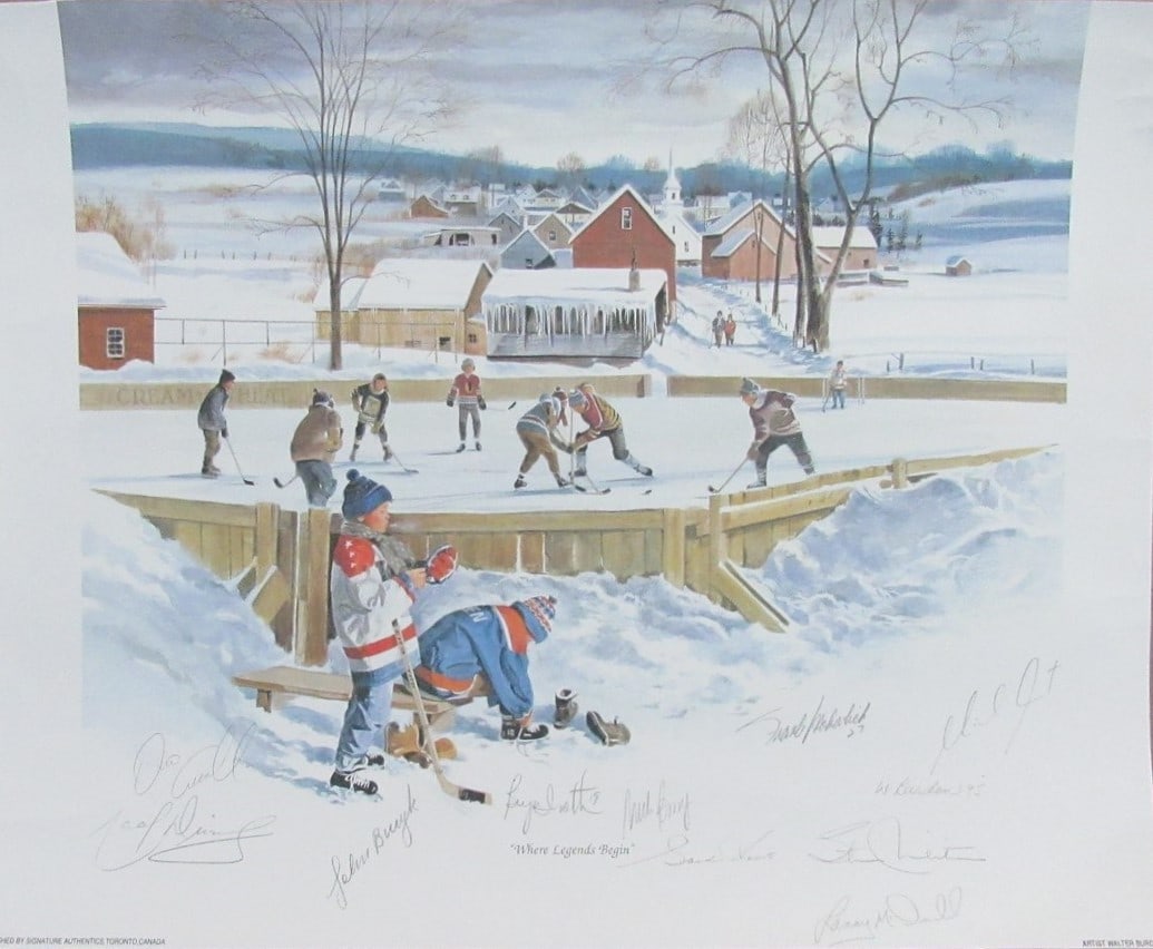 16x20 Original Hockey Lithograph signed by 10 HOFers Walter Burden (1 of 3)