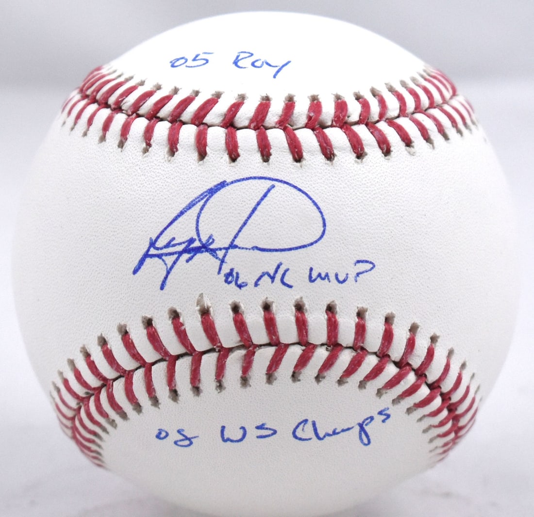 Beckett Authenticated Ryan Howard Signed Rawlings OML Baseball 3 Inscriptions: Beckett Authenticated Ryan Howard Signed Rawlings OML Baseball 3 Inscriptions This Rawlings OML baseball is autographed by Ryan Howard and includes three inscriptions. It is an original baseball item 