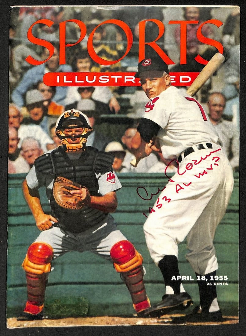 1955 Sports Illustrated Magazine with Cards Signed by Al Rosen Beckett 212431: 1955 Sports Illustrated Magazine with Cards Signed by Al Rosen Beckett 212431 Pre-owned original 1955 Sports Illustrated magazine with cards, signed by Al Rosen. A baseball collectible from the United