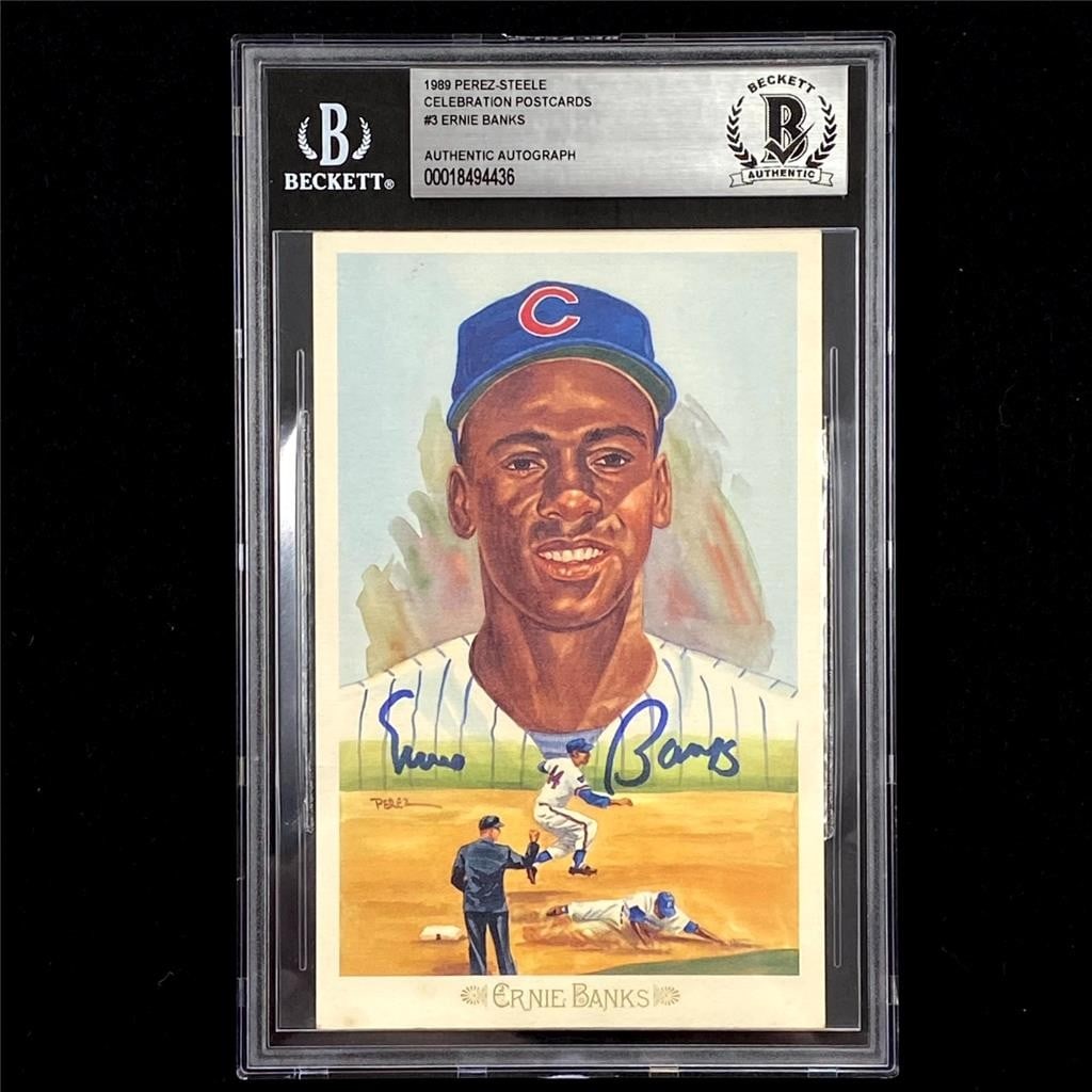 1989 Perez-Steele Celebration Ernie Banks signed postcard BAS (1 of 4)