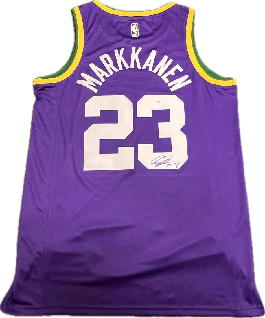 PSA DNA authenticated Lauri Markkanen autographed Utah Jazz jersey: PSA DNA authenticated Lauri Markkanen autographed Utah Jazz jersey Pre-owned stitched basketball jersey autographed by Lauri Markkanen of the Utah Jazz. The autograph was authenticated by PSA/DNA. Thi