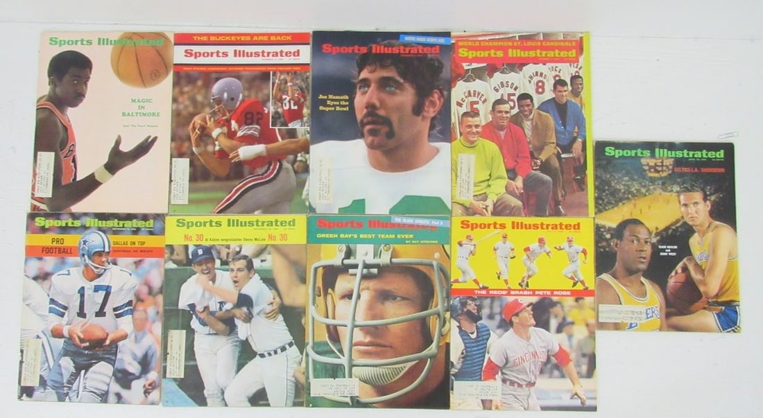 37 intact 1968 Sports Illustrated magazines Namath West Rose covers (1 of 4)