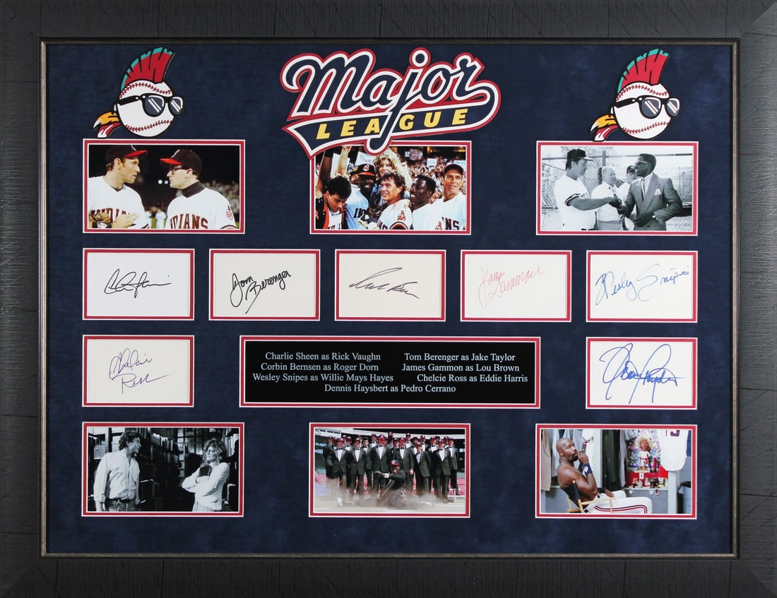 Framed Major League cast signed index card display Beckett LOA (1 of 5)