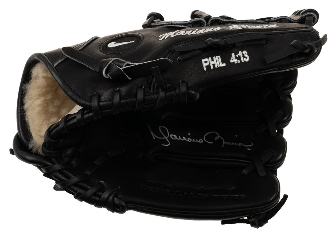 Mariano Rivera Autographed Nike Game Model Glove with Steiner COA: Mariano Rivera Autographed Nike Game Model Glove with Steiner COA Authentic Nike game-model baseball glove signed by Mariano Rivera in silver Sharpie. This original signed piece is presented in near m