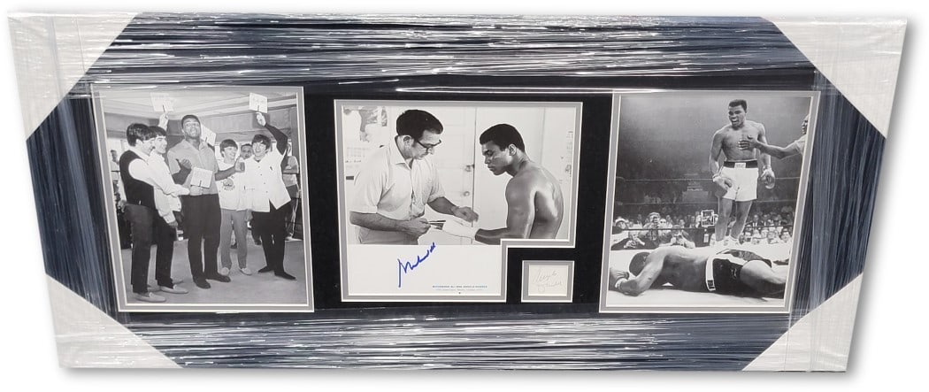Framed Muhammad Ali Signed Book Page Display with 2 Unsigned 8x10 Photos JSA (1 of 5)