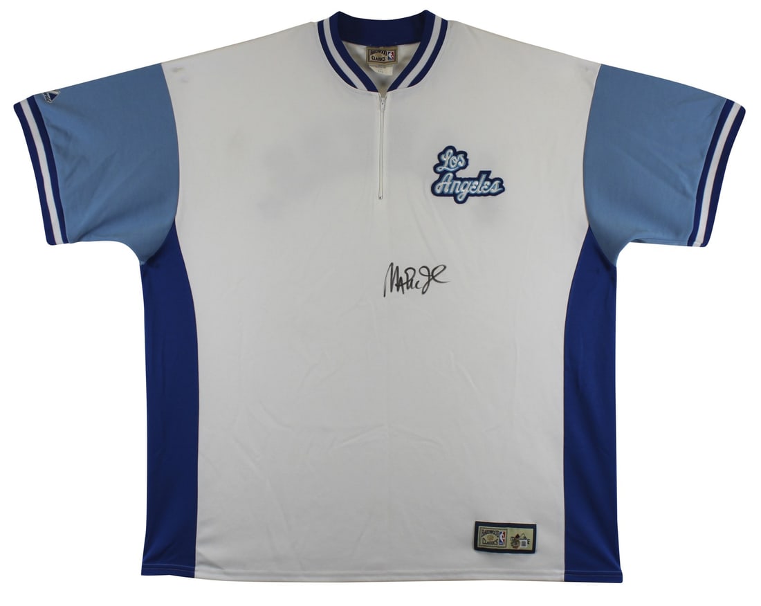 Beckett Witnessed Magic Johnson Autographed Lakers Majestic HWC Warmup Shirt (1 of 4)