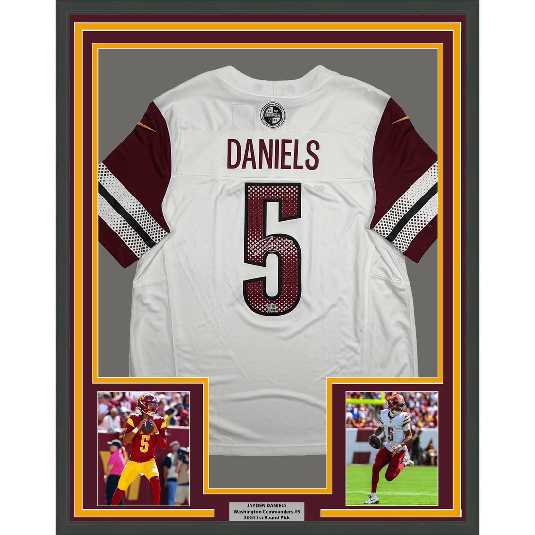 Jayden Daniels autographed white Commanders jersey framed 35x39 Fanatics COA (1 of 2)