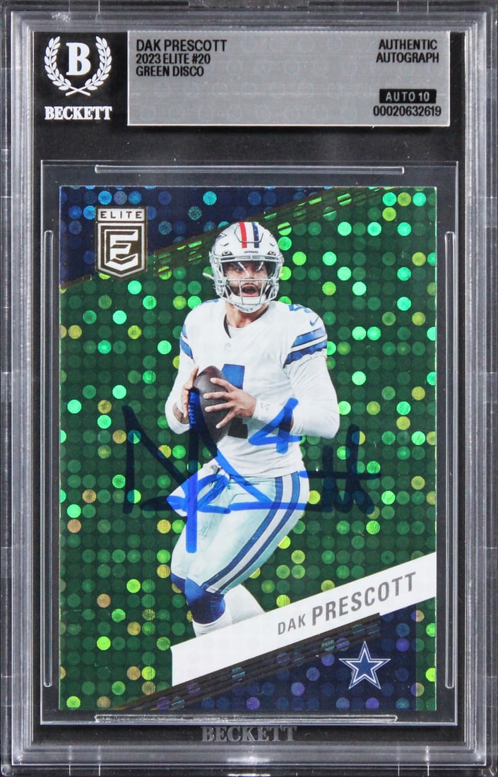 Beckett Authenticated Dak Prescott 2023 Elite Green Disco Auto 10 Card (1 of 2)