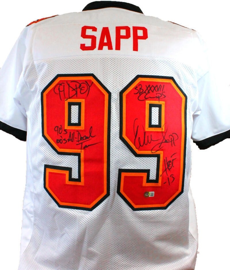 Warren Sapp Signed White Jersey 4 Inscriptions Beckett Witnessed Hologram (1 of 4)