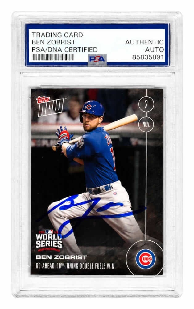PSA DNA Autographed 2016 Topps NOW #660 Ben Zobrist Cubs Card: PSA DNA Autographed 2016 Topps NOW #660 Ben Zobrist Cubs Card Signed 2016 Topps NOW baseball card #660 featuring Ben Zobrist of the Chicago Cubs. The autograph is authenticated and the card is encapsu
