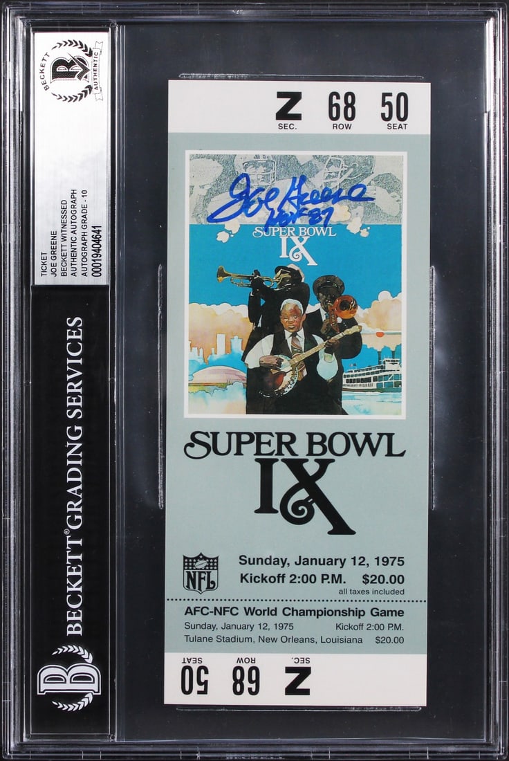 Joe Greene Signed Super Bowl IX Replica Ticket HOF 87 Auto 10 Beckett Slabbed (1 of 2)