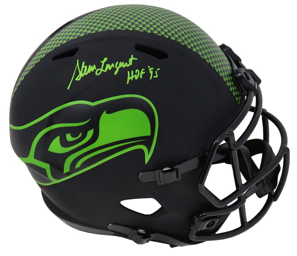 Riddell Speed Replica Helmet Seahawks Eclipse Steve Largent Signed HOF 95 COA: Riddell Speed Replica Helmet Seahawks Eclipse Steve Largent Signed HOF 95 COA Pre-owned Seattle Seahawks Eclipse black matte Riddell full size speed replica helmet signed by Steve Largent and inscribe