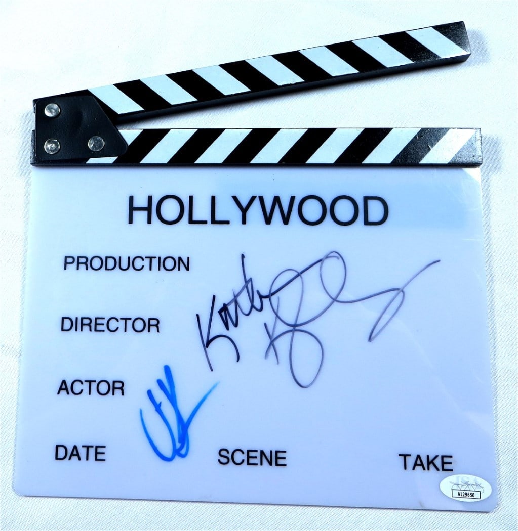 Star Wars autographed movie clapper J.J. Abrams Kathleen Kennedy JSA: Star Wars autographed movie clapper J.J. Abrams Kathleen Kennedy JSA Original movie clapper signed by J.J. Abrams and Kathleen Kennedy. This pre-owned piece has been authenticated by James Spence Auth