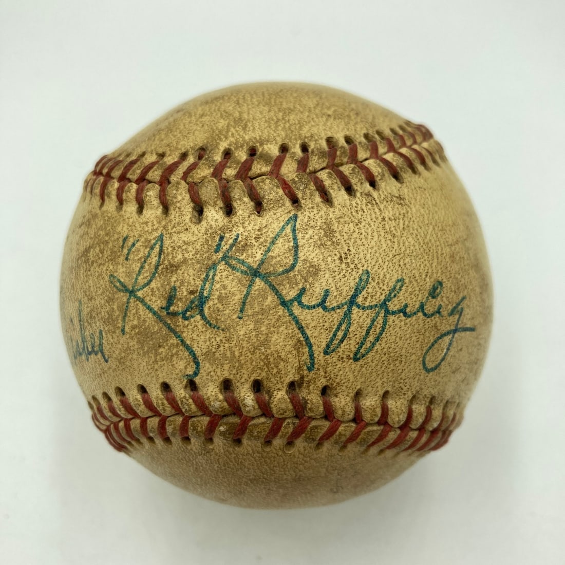 Red Ruffing autographed AL baseball with inscription PSA DNA LOA: Red Ruffing autographed AL baseball with inscription PSA DNA LOA Vintage single-signed American League baseball featuring Red Ruffing's autograph in blue ink on the sweet spot, along with the inscript
