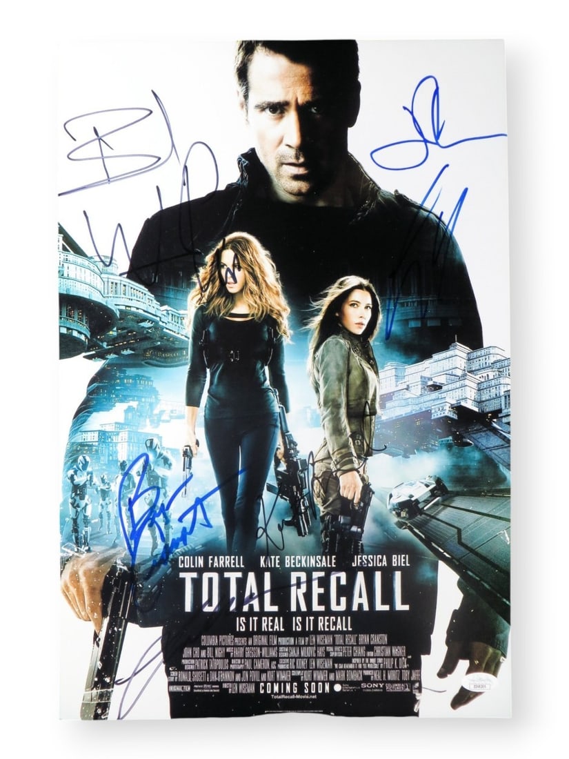 12X18 Total Recall Photo Autographed by Farrell Cranston Beckinsale JSA: 12X18 Total Recall Photo Autographed by Farrell Cranston Beckinsale JSA Original 12x18 cast photo from Total Recall, autographed by Collin Farrell, Bryan Cranston, and Kate Beckinsale. The photograph 