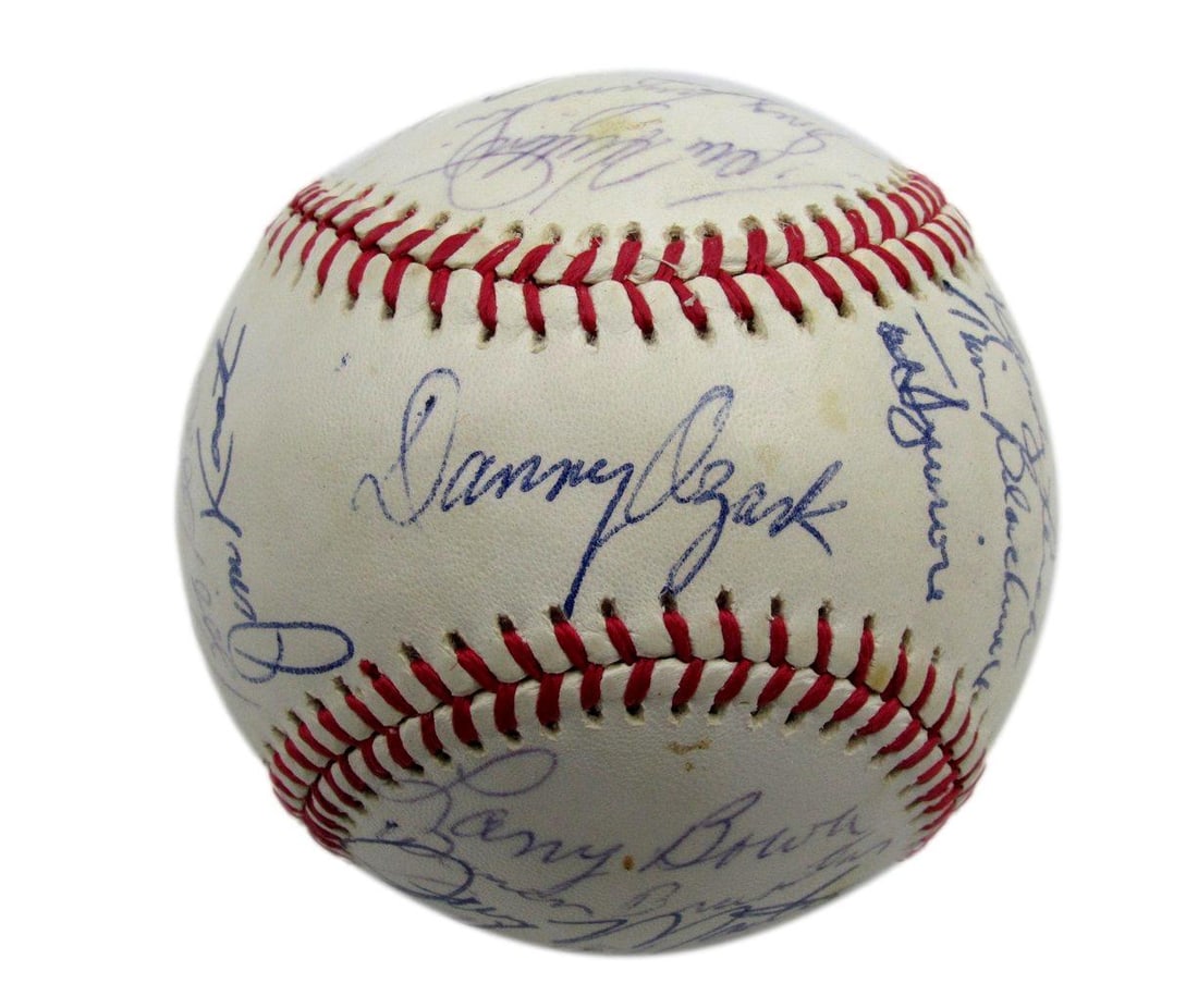 1977 Philadelphia Phillies Team Signed ONL Baseball 25 Autographs HOF Carlton Kaat: 1977 Philadelphia Phillies Team Signed ONL Baseball 25 Autographs HOF Carlton Kaat Offered is a 1977 Philadelphia Phillies NL East Champions Team Signed ONL Baseball featuring the autographs of 25 pla