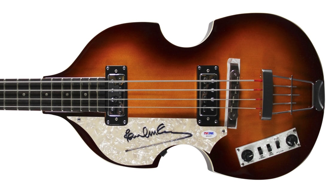 PSA DNA Certified Paul McCartney Signed Left Handed Hofner Bass Guitar (1 of 7)