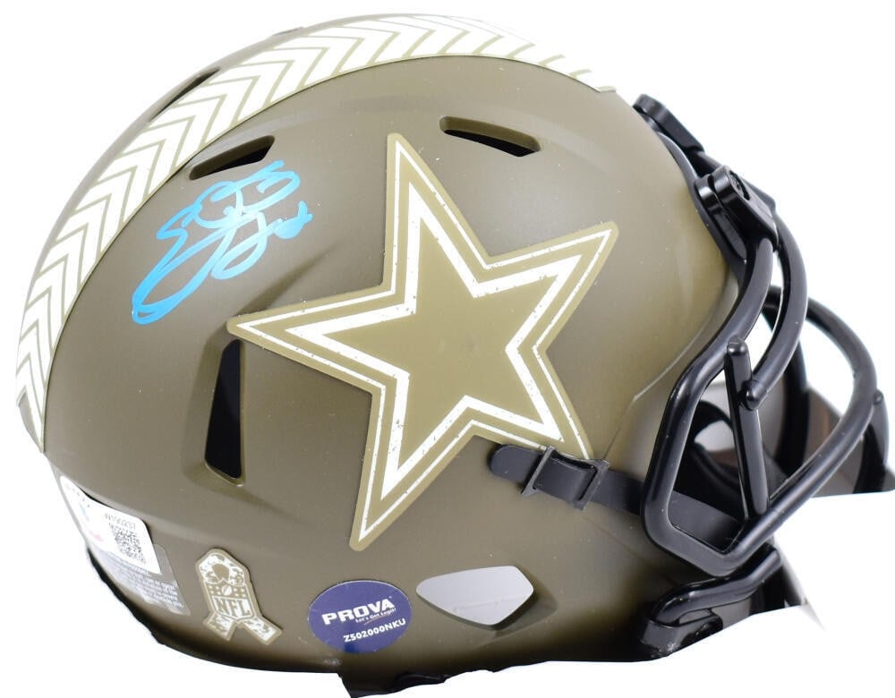 Dallas Cowboys Speed Mini Helmet Emmitt Smith Autograph Beckett Witnessed Holo: Dallas Cowboys Speed Mini Helmet Emmitt Smith Autograph Beckett Witnessed Holo Pre-owned Dallas Cowboys Salute to Service Speed mini helmet signed by Emmitt Smith. This football collectible includes B