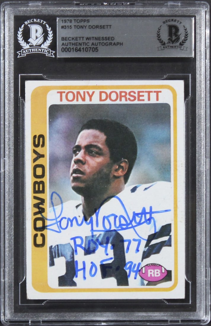 Tony Dorsett Signed 1978 Topps Rookie Card With Beckett Slab and Inscription (1 of 2)