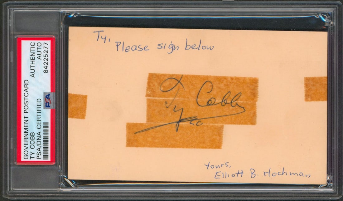 Ty Cobb signed 3x5 government postcard PSA DNA authenticated slabbed (1 of 3)