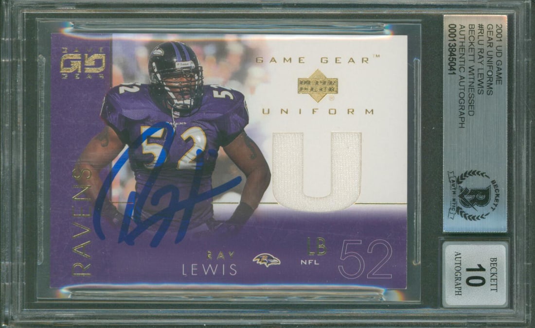 Ray Lewis 2001 UD Game Gear Uniforms #RLU Autographed Ravens Card BAS Slab (1 of 2)