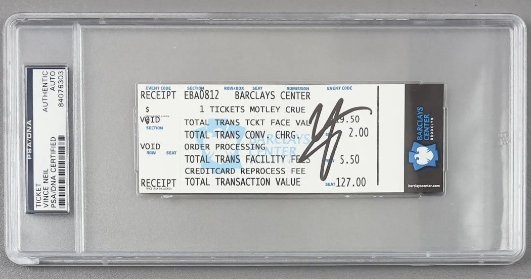 PSA DNA Authenticated Vince Neil Autograph on Original Ticket Stub: PSA DNA Authenticated Vince Neil Autograph on Original Ticket Stub Original ticket stub signed by Vince Neil, singer of Motley Crue. This pre-owned collectible has been authenticated by PSA/DNA. Speci