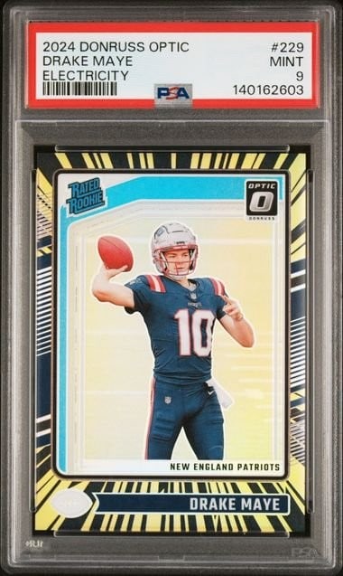 PSA 9 Drake Maye 2024 Donruss Optic Electricity Rookie #229 /75 (1 of 2)