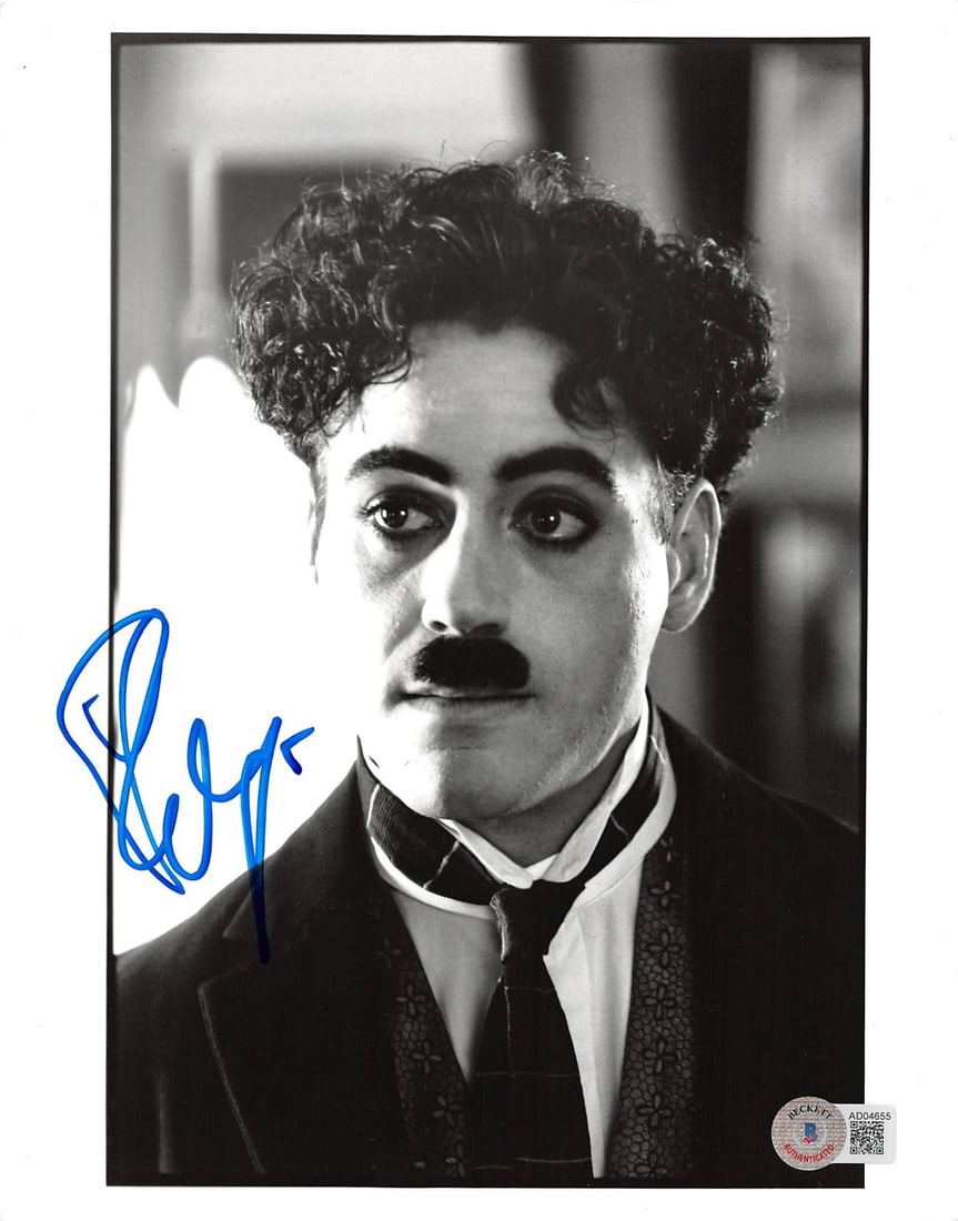 Beckett Certified Robert Downey Jr Signed Chaplin 8x10 B W Photo: Beckett Certified Robert Downey Jr Signed Chaplin 8x10 B W Photo Autographed black and white promotional 8x10 photograph personally signed by Robert Downey Jr. for Chaplin. The item is original, pre-o