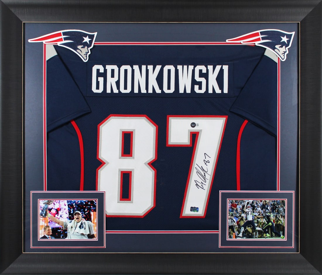 Framed Rob Gronkowski Signed Patriots Pro Style Jersey BAS Witnessed (1 of 2)
