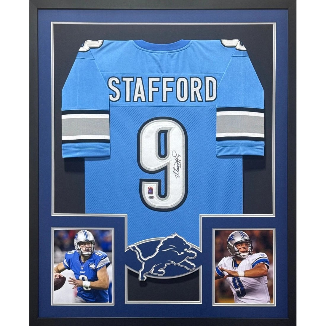 Framed Detroit Lions Matt Stafford Autographed Blue Jersey GTSM (1 of 2)