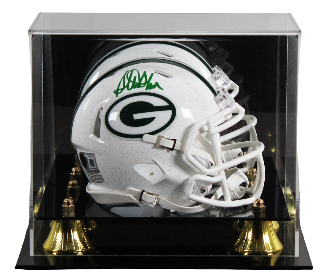 Sterling Sharpe signed Packers 2024 alternate mini helmet with display case BAS: Sterling Sharpe signed Packers 2024 alternate mini helmet with display case BAS Autographed 2024 on-field alternate speed mini helmet signed by Sterling Sharpe of the Green Bay Packers. It includes a 