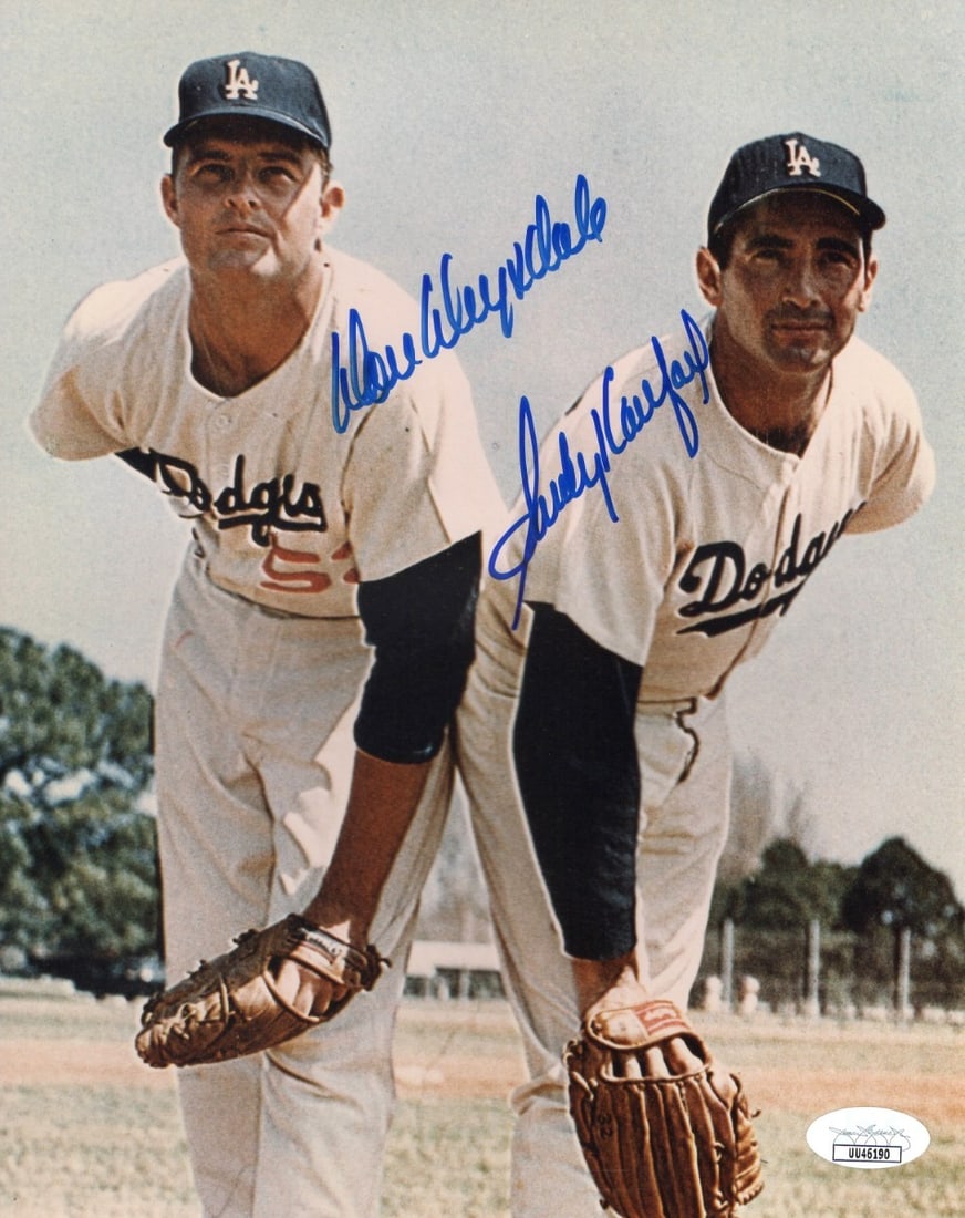 Original 8X10 Photo Signed by Sandy Koufax and Don Drysdale JSA: Original 8X10 Photo Signed by Sandy Koufax and Don Drysdale JSA Original 8x10 photo autographed by Sandy Koufax and Don Drysdale. This Los Angeles Dodgers collectible is authenticated by James Spence 