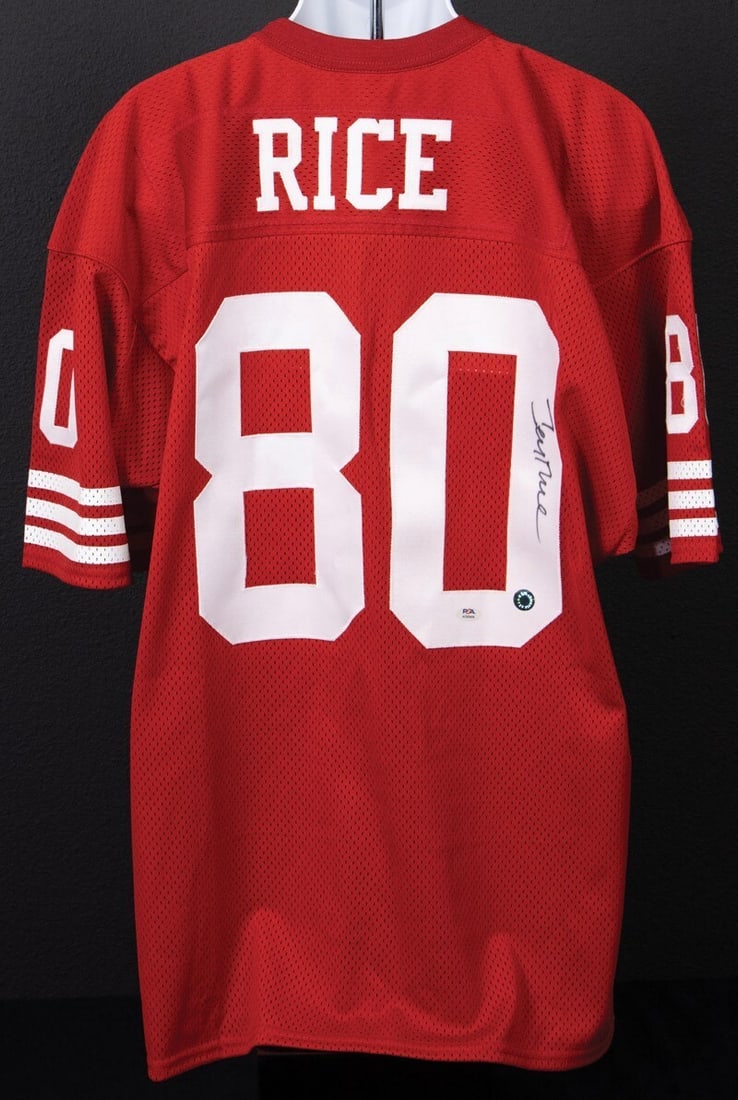 San Francisco 49ers Jerry Rice Autographed Jersey PSA DNA Certified: San Francisco 49ers Jerry Rice Autographed Jersey PSA DNA Certified Pre-owned San Francisco 49ers jersey signed by Jerry Rice. This original autographed football collectible includes PSA DNA certifica