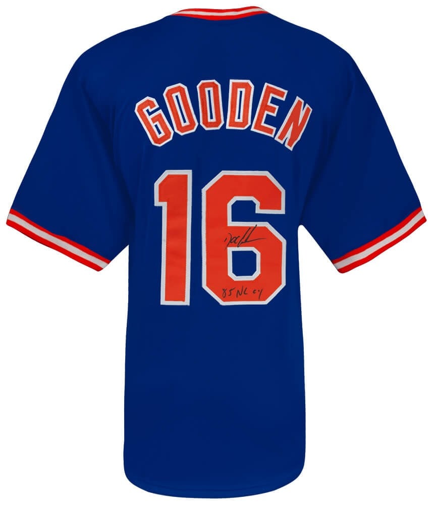 Dwight Gooden Mets Blue Custom Jersey 85 NL CY Inscribed Signed: Dwight Gooden Mets Blue Custom Jersey 85 NL CY Inscribed Signed This is a blue custom baseball jersey signed by Dwight Gooden of the New York Mets. The jersey features an inscription reading '85 NL CY