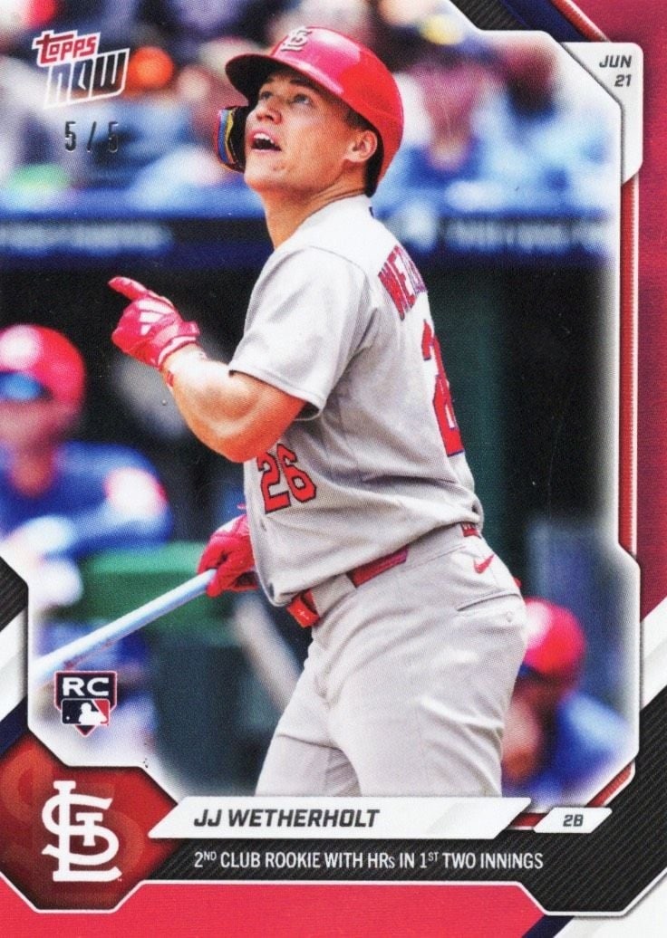 Topps Now 2026 #362 JJ Wetherholt Rookie Red Foil /5 Card (1 of 2)
