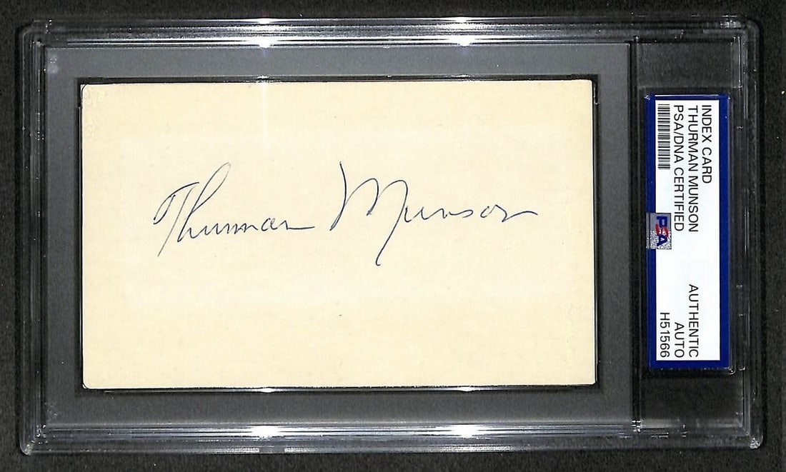 PSA DNA Thurman Munson Autographed 3x5 Index Card Yankees: PSA DNA Thurman Munson Autographed 3x5 Index Card Yankees Original Thurman Munson signed 3x5 index card associated with the New York Yankees. The autograph is authenticated by PSA/DNA, and the card is