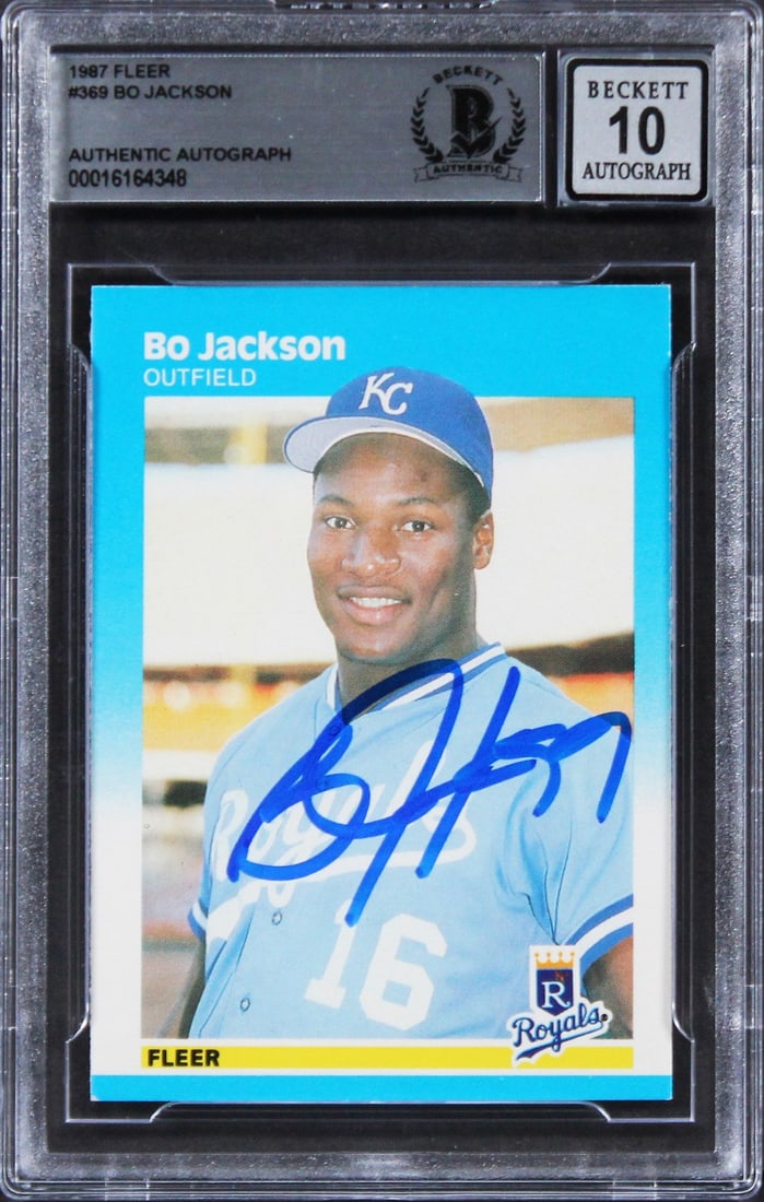 Bo Jackson 1987 Fleer 369 signed Royals card Beckett Auto 10 (1 of 2)